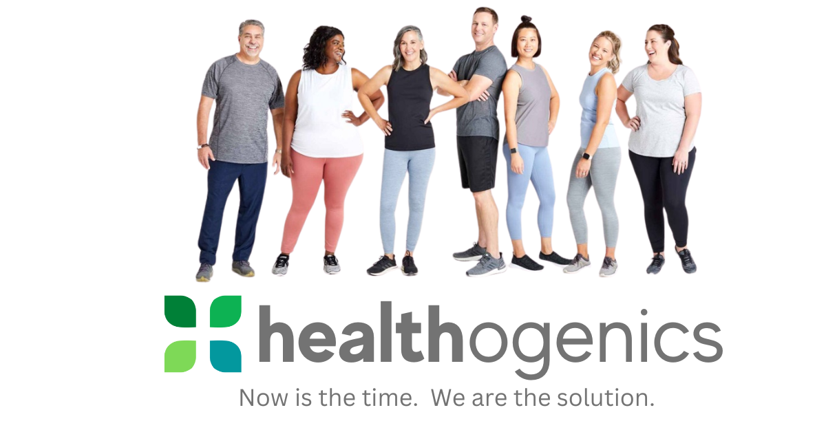 Healthogenics logo with people standing together.