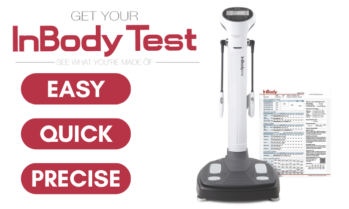 InBody body composition analyzer with promotional text on a white background