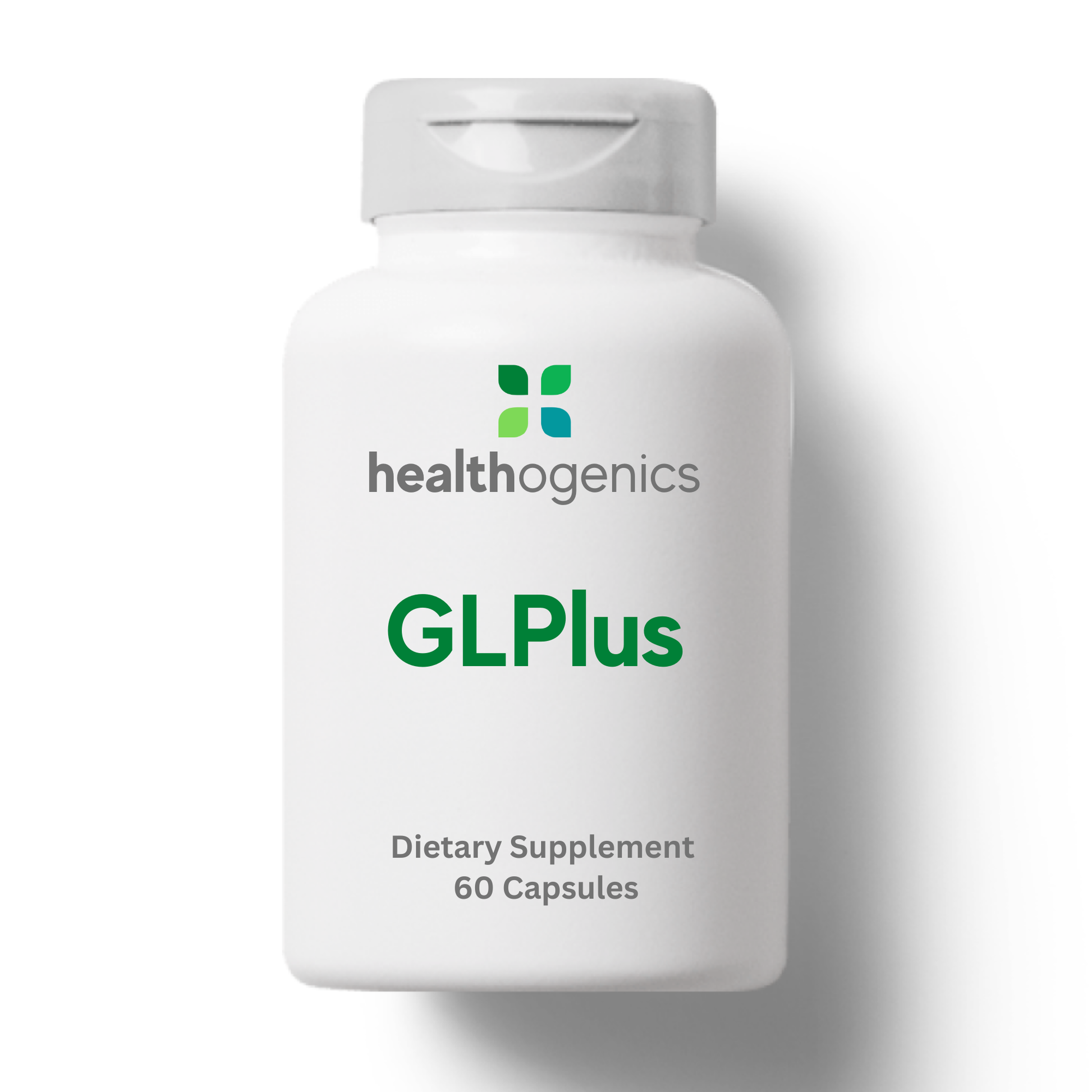 Healthogenics GLPlus dietary supplement bottle on a white background