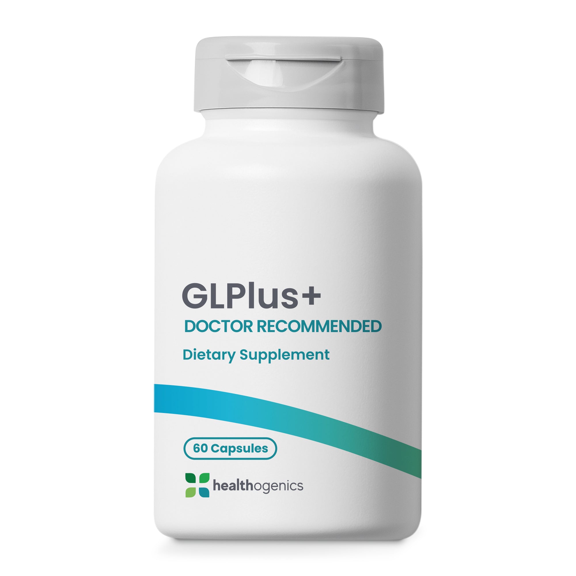 GLPlus+ dietary supplement bottle with 'Doctor Recommended' label on a white background