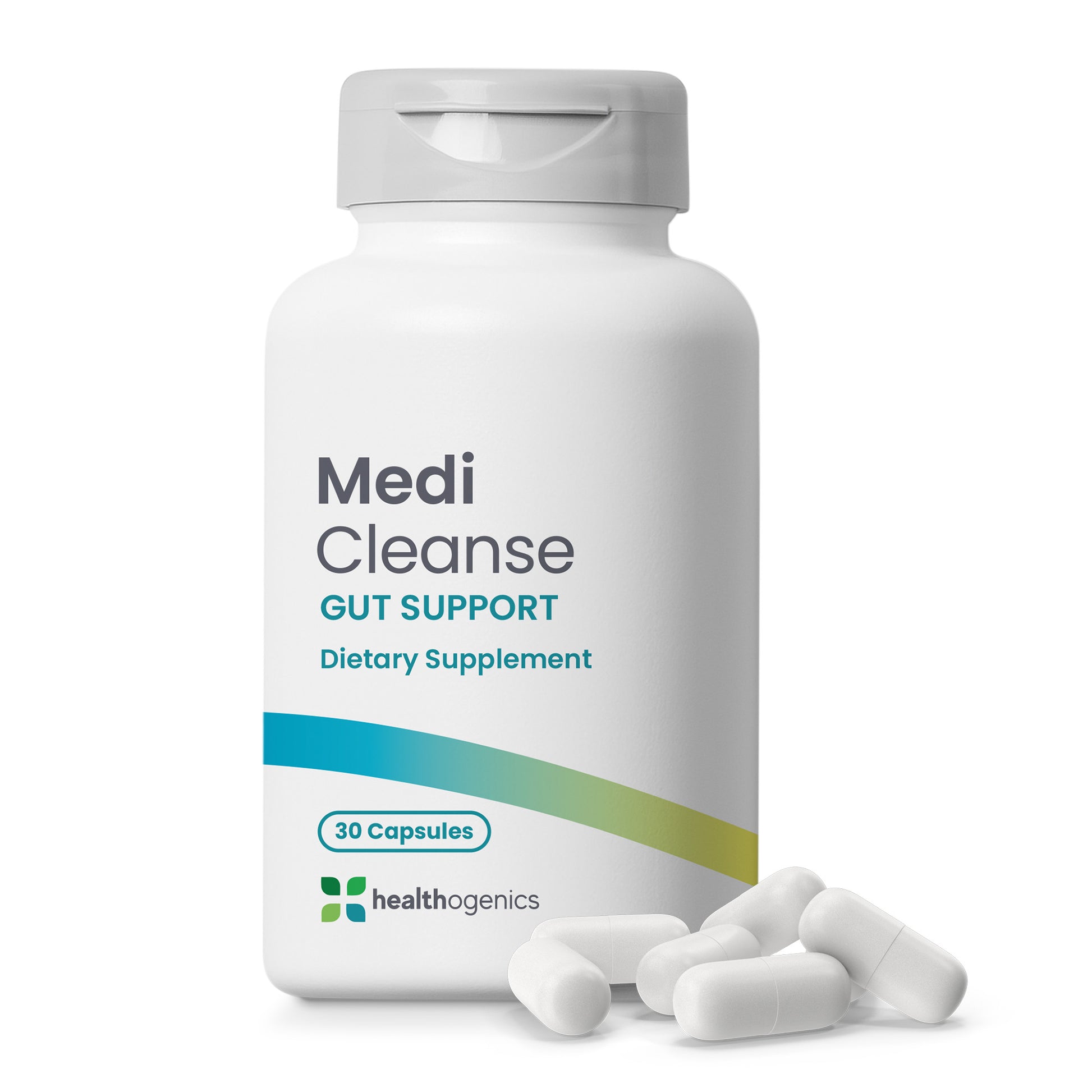 Medi Cleanse dietary supplement bottle with capsules on a white background