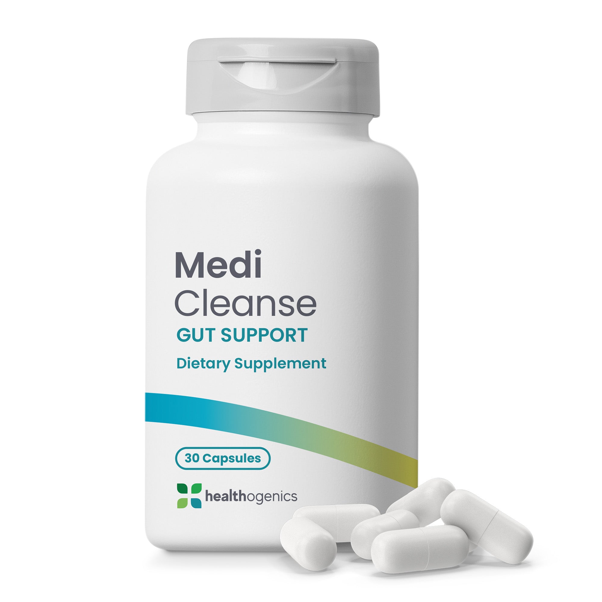 Medi Cleanse dietary supplement bottle with capsules on a white background