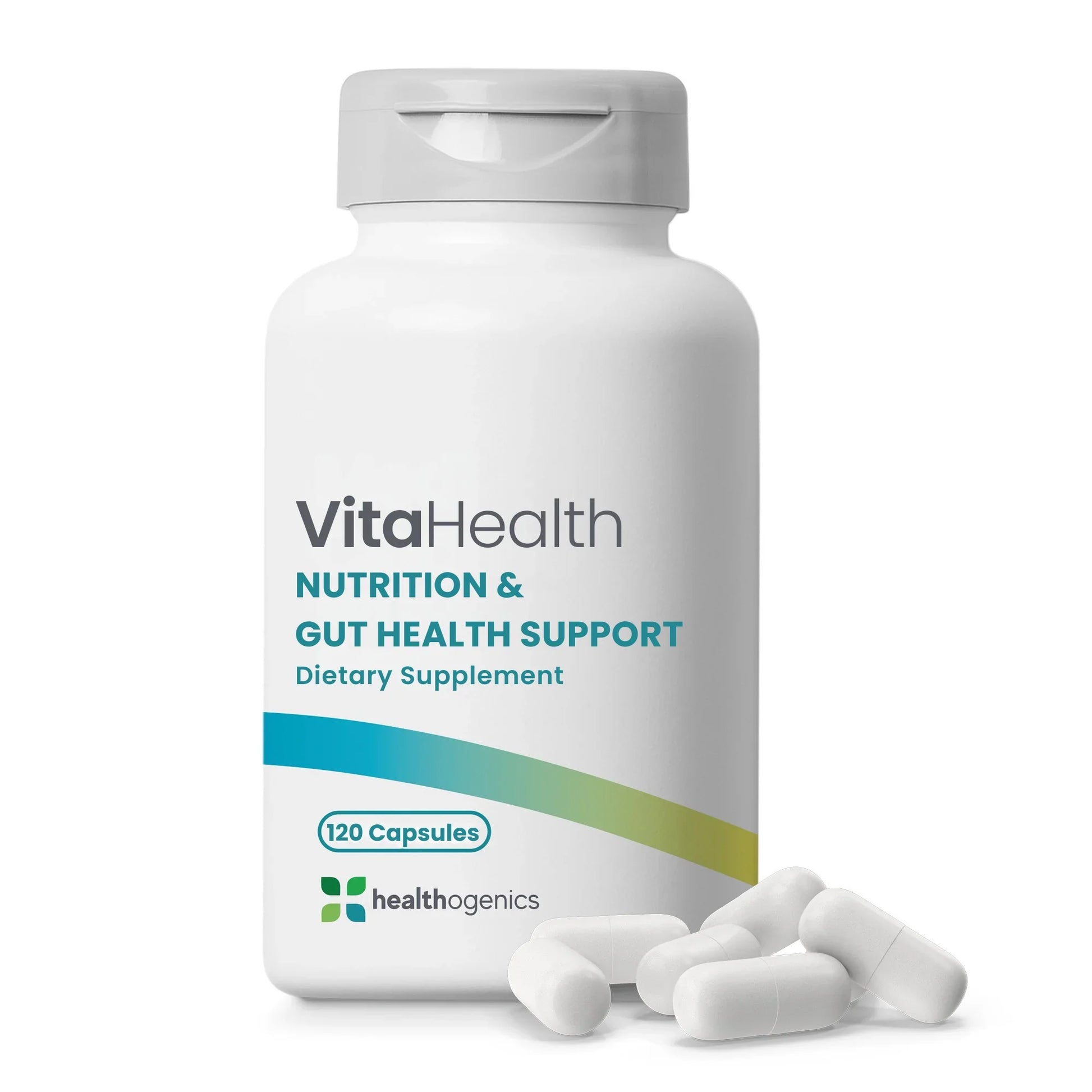 VitaHealth dietary supplement bottle with capsules on a white background