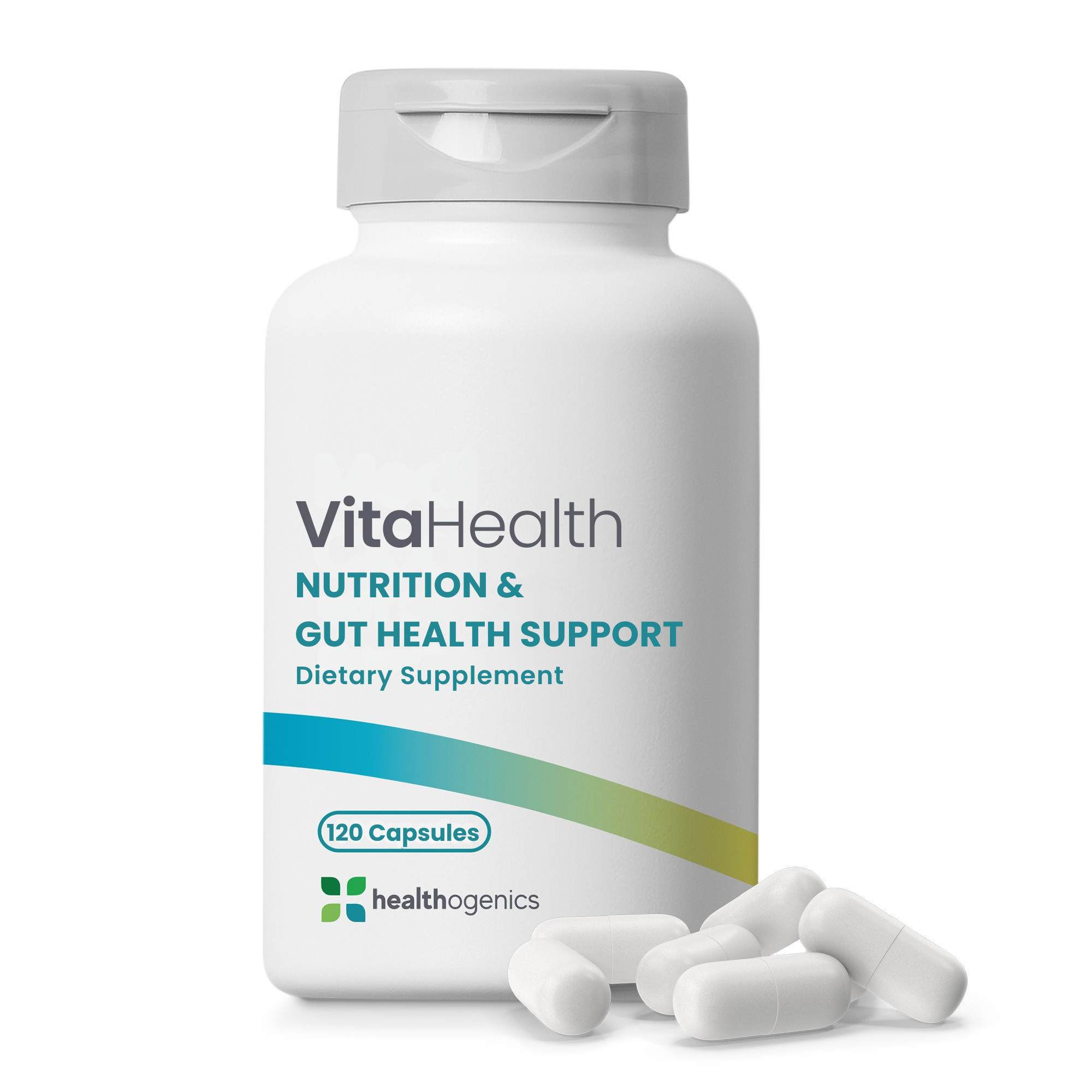 VitaHealth dietary supplement bottle with capsules on a white background