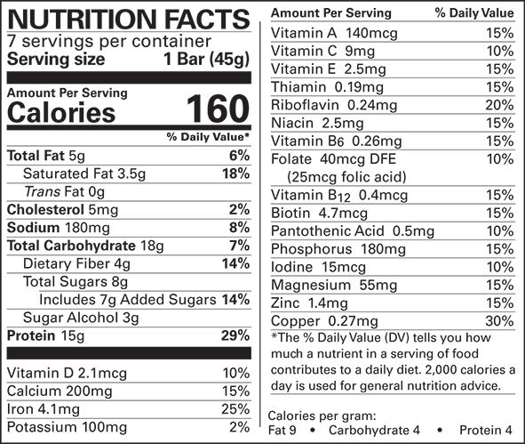 chocolate almond protein bars nutrition facts